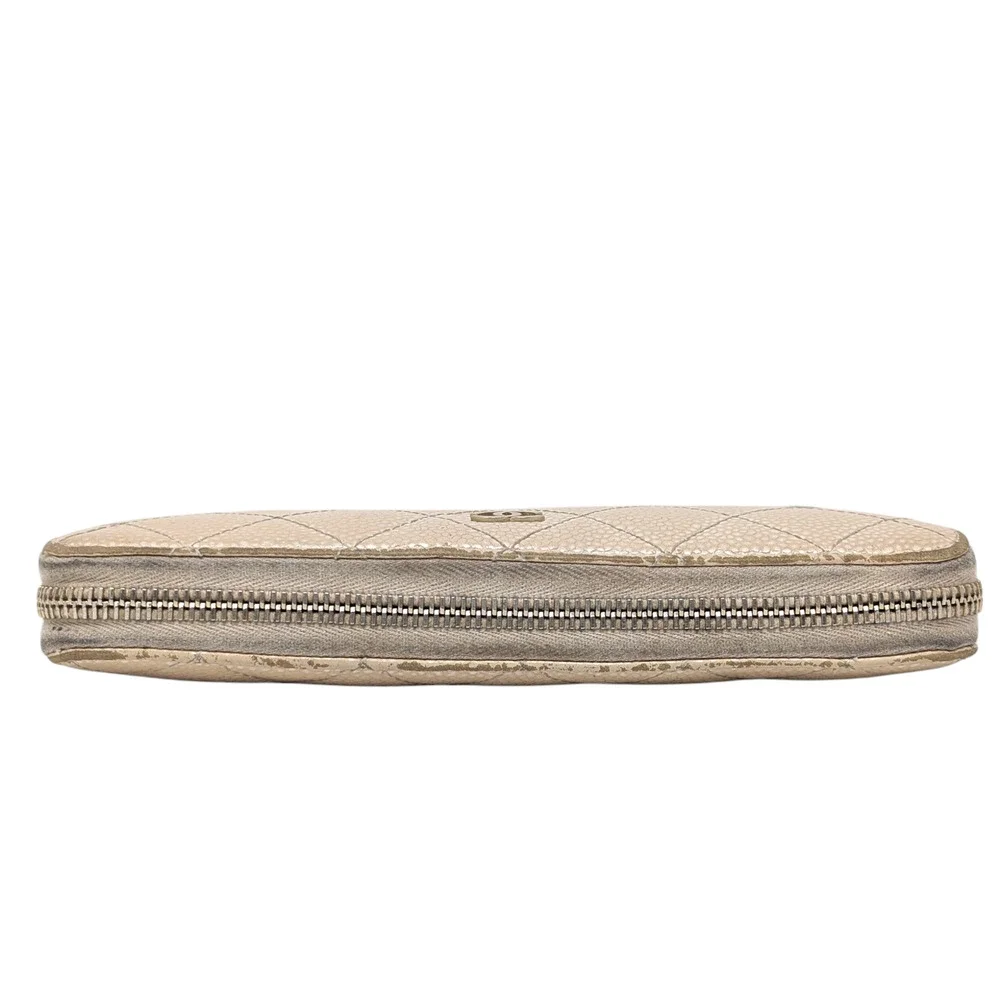 Chanel Beige Caviar Leather Zip Around‎ Wallet CC Quilted Logo Series 15